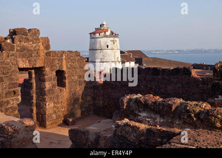 Aguada Fort and lighthouse at he coast  in  Candolim, Goa, India, Asia Stock Photo