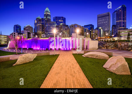 Charlotte, North Carolina, USA uptown skyline and park. Stock Photo