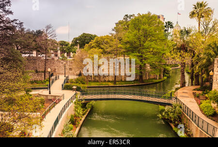 Foot Bridge at River Walk, San Antonio, Texas Stock Photo