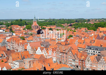 view of the old town with Michaelis Church from the viewing platform of the water tower, Lueneburg, Lower Saxony, Germany Stock Photo