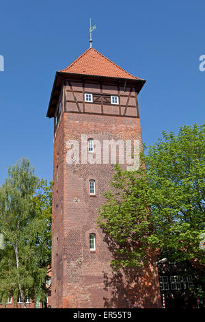 old water tower, An der Ratsmuehle, Lueneburg, Lower Saxony, Germany Stock Photo