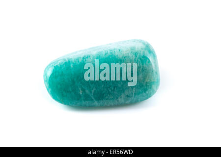 Amazonite close up white background. Adorable green gemstone. Stock Photo