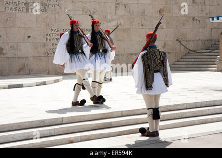 Athens, Greece, - April 05, 2015 : Changing of the guards ceremony in front of Unknown soldier monument Stock Photo