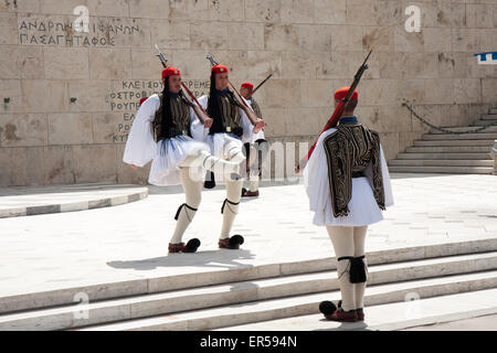 Athens, Greece, - April 05, 2015 : Changing of the guards ceremony in front of Unknown soldier monument Stock Photo