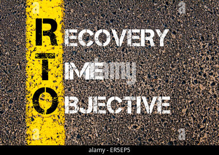 Concept image of Business Acronym RTO as RECOVERY TIME OBJECTIVE written over road marking yellow paint line. Stock Photo