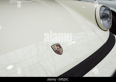 BERLIN - MAY 10, 2015: The hood of a sports car Porsche 911. The 28th Berlin-Brandenburg Oldtimer Day Stock Photo