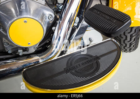 BERLIN - MAY 10, 2015: Detail of the Harley-Davidson motorcycle. 28th Berlin-Brandenburg Oldtimer Day Stock Photo