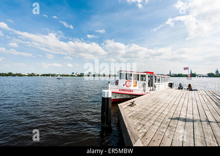 Ferry on the Aussenalster outer Alster, Hamburg, Germany Stock Photo