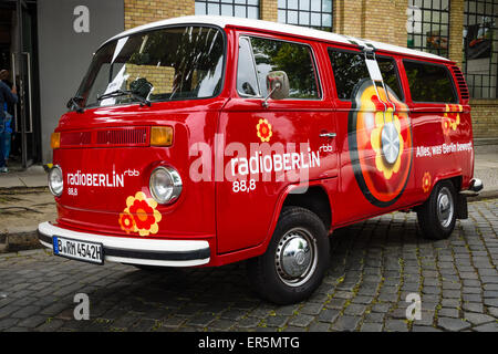 Minibus Volkswagen Type 2 (T2) with radio station advertising RadioBerlin Stock Photo