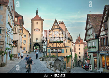Ploenlein and Siebers Tower, Rothenburg ob der Tauber, Romantic Road, Franconia, Bavaria, Germany Stock Photo