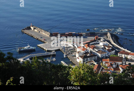 Town of Velas with harbour, Velas, Island of Sao Jorge, Azores, Portugal Stock Photo