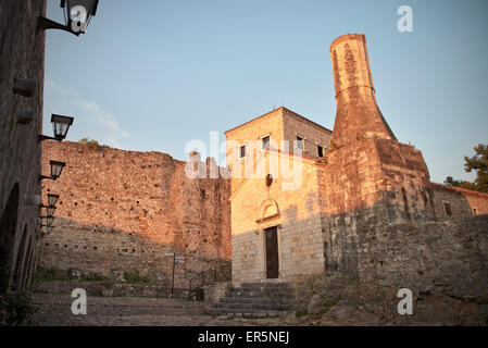 church with broken minaret in old town of Ulcinj, Stari Grad, Adriatic coastline, Montenegro, Western Balkan, Europe Stock Photo