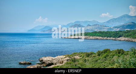 View along the coast to Stari Bar, old town of Bar, Adriatic coastline, Montenegro, Western Balkan, Europe