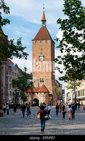 Weisser Turm tower, Ludwig Square, Nuremberg, Middle Franconia, Bavaria, Germany Stock Photo