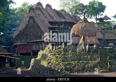 Megaliths and nagadhu und bhaga shrines in Bena, traditional Ngada village, Flores, Nusa Tenggara Timur, Lesser Sunda Islands, I Stock Photo