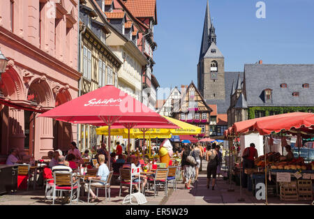 Market square in Quedlinburg, Harz, Saxony-Anhalt, Germany, Europe Stock Photo
