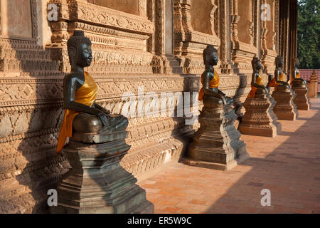 Buddhistic sculptures at the temple Wat Ho Phra Keo in Vientiane on the river Mekong, capital of Laos, Asia Stock Photo