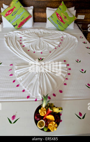 Beautifully made up bed in the Maalu Maalu Resort, Passekudah, East coast, Sri Lanka