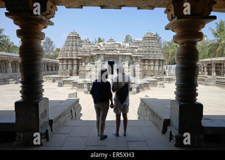 Couple visiting Chennakesava Temple, Somanathapura, Karnataka, India