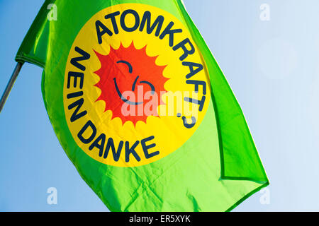 Demonstration against nuclear power in front of the atomic power plant Fessenheim, Fessenheim, Alsace, France Stock Photo