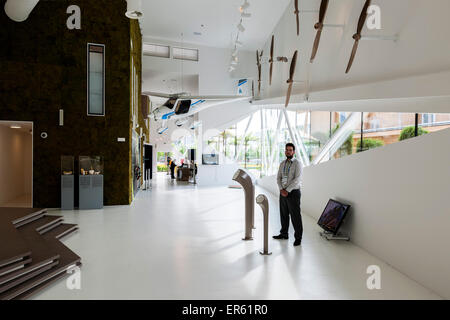 Exhibition corridor with view through window Milan Expo 2015 Slovenia Pavilion Milan Italy Architect SoNo Arhitekti 2015. Stock Photo