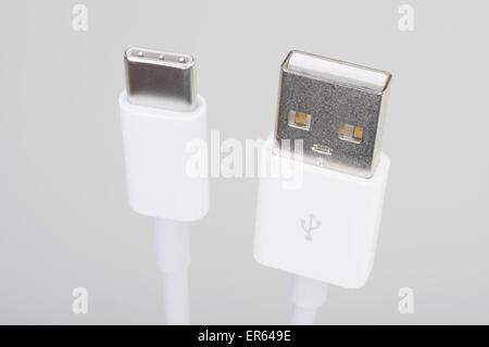 Apple USB-C USB type C connector and standard A USB plug Stock Photo