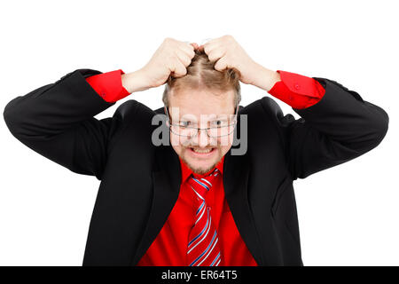 Angry distressed business man pulling his hair Stock Photo