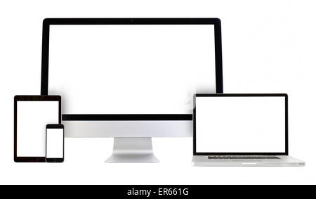 modern monitor, computer, laptop, phone, tablet on a white background Stock Photo