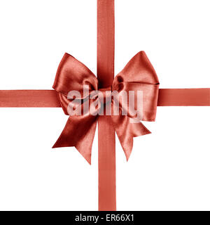 brown bow made from silk ribbon isolated Stock Photo