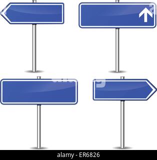Vector illustration of blue signpost set on white background Stock Vector