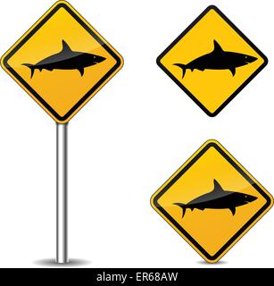 Vector illustration of warning shark signs on white background Stock Vector