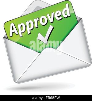 Vector illustration of green approved message on white envelope Stock Vector