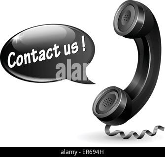 Vector illustration of black phone with speech bubble for contact us Stock Vector