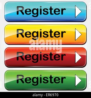 Vector illustration of register colorful buttons for web site Stock Vector