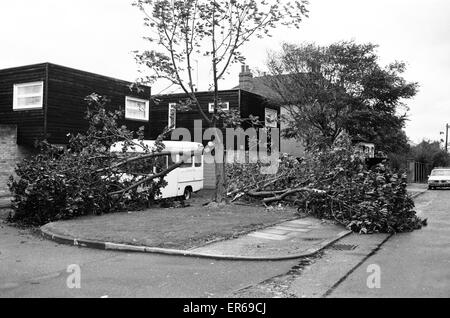 The 1987 Great Storm occurred on the night of 15 - 16th October 1987. An unusually strong weather system caused winds to hit much of southern England and northern France. It was the worst storm to hit England since the Great Storm of 1703. Damage was esti Stock Photo