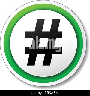 Vector illustration of hashtag white and green round icon Stock Vector