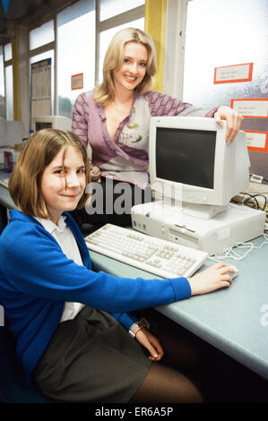 Gabby Yorath, Sports Presenter of the Year, returns to her old school, St Thomas More RC Primary School in Coventry, to launch a new 21st century computer suite, pictured 12th April 2000. Stock Photo