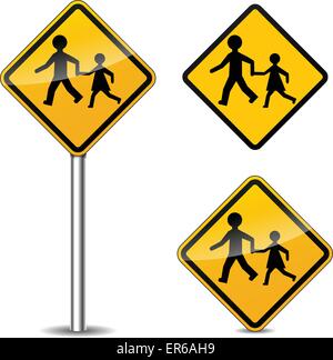 Vector illustration of pedestrians yellow signs on white background Stock Vector