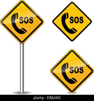 Vector illustration of sos yellow signs on white background Stock Vector