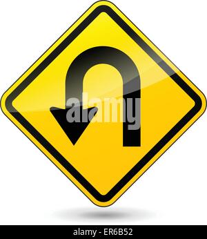 Vector illustration of u-turn yellow sign on white background Stock Vector