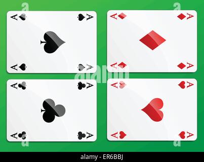 Vector illustration of four aces playing cards on green background Stock Vector