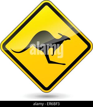 Vector illustration of kangaroo yellow sign on white background Stock Vector