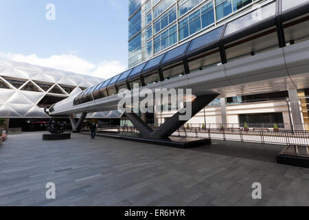 Wide-Angle view of the new, Adams Plaza Bridge, Canary Wharf Cross Rail, railway station, Isle of Dogs. Stock Photo