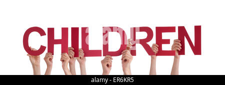 People Hands Holding Red Straight Word Children Stock Photo