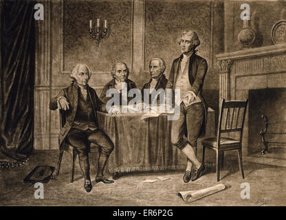 Leaders of the Continental Congress John Adams Gouverneur Morris Alexander Hamilton and Thomas Jefferson around table Stock Photo Alamy