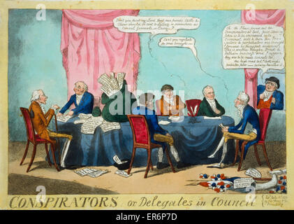 Conspirators; or, delegates in council. Cartoon shows three Stock Photo ...