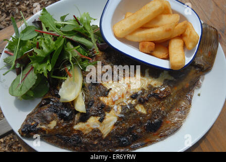 Fish and chips, with salad on the side. Stock Photo