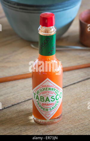 A bottle of Tabasco Pepper Sauce Stock Photo