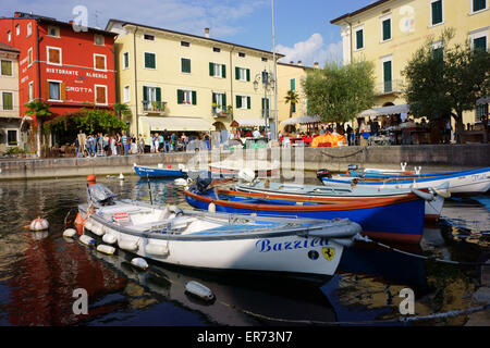 Harbor and historic town Lazise on Lake Garda, Province Verona, Italy Stock Photo