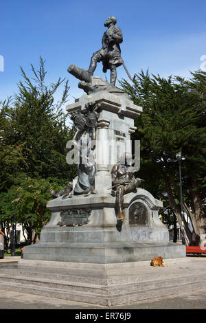 Statue of Hernandez Ferdinand Magellan, Punta Arenas, Patagonia, Chile Stock Photo